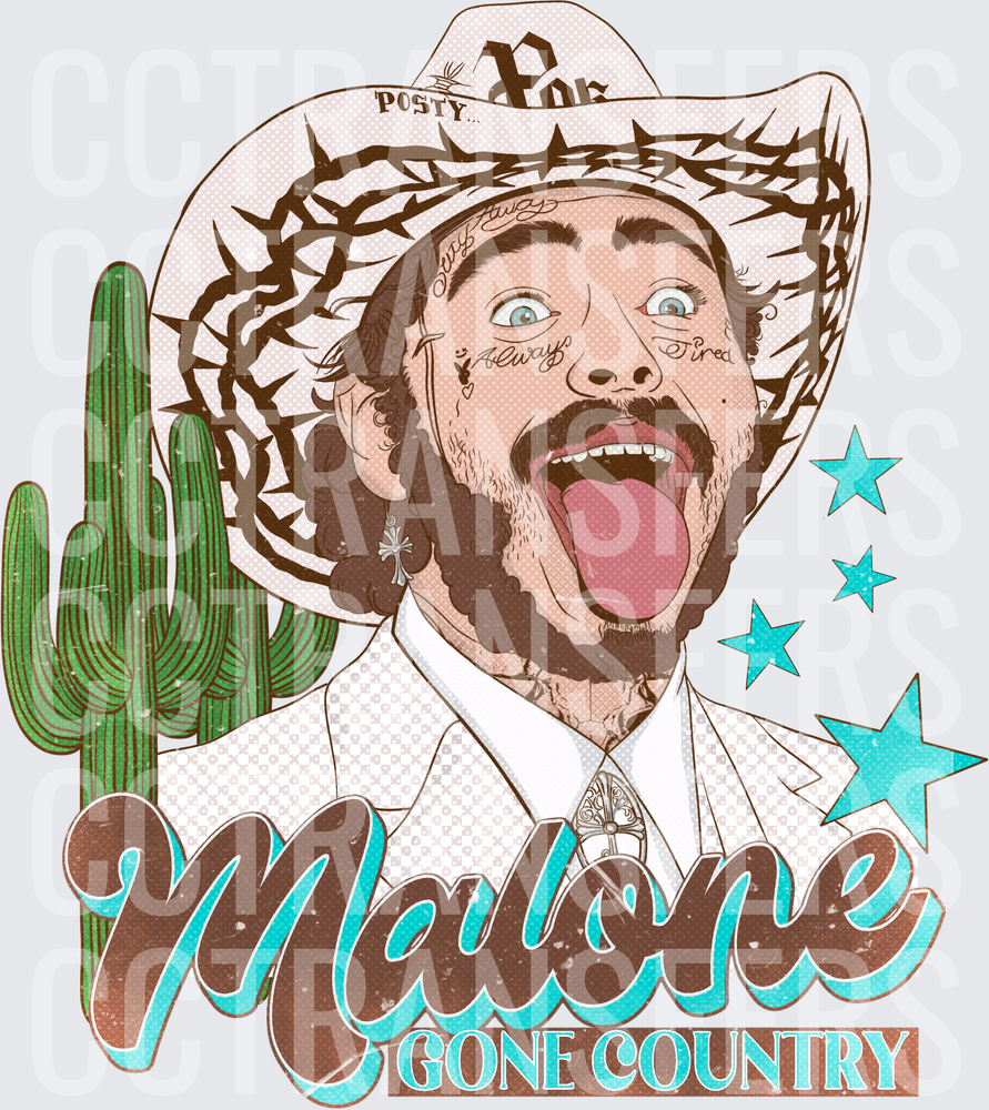 Malone Gone Country Tattooed Cowboy Wild Face (DTF)