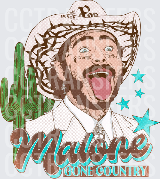 Malone Gone Country Tattooed Cowboy Wild Face (DTF)
