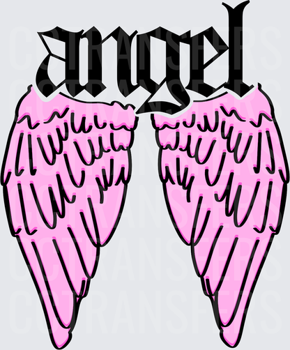 Pink Angel Wings Gothic Lettering Angel Word (DTF)