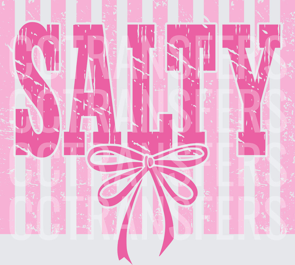 Salty Bold Distressed Text Pink Stripe Bow (DTF)