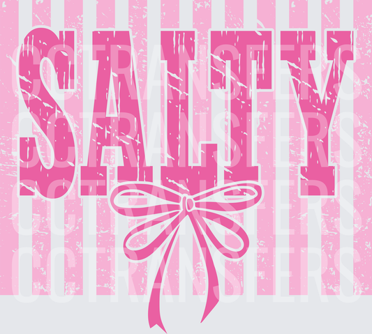 Salty Bold Distressed Text Pink Stripe Bow (DTF)