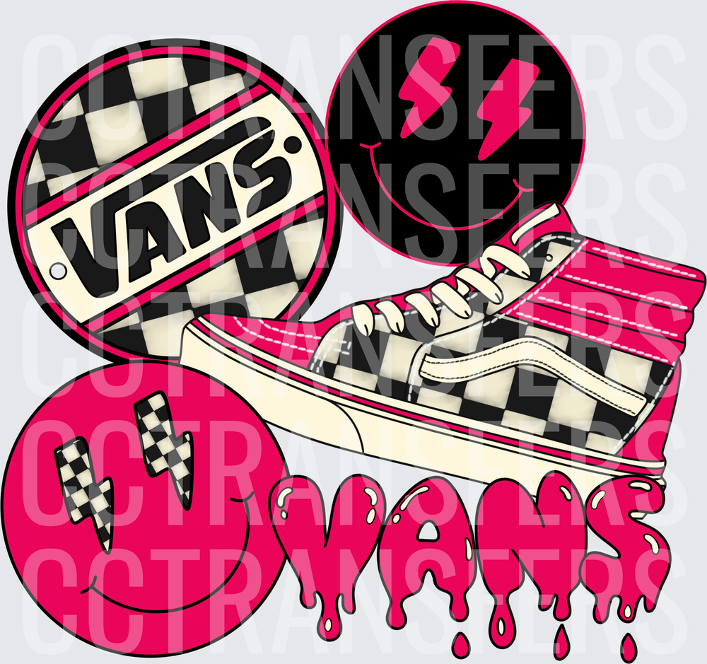 Pink Checker High Top Sneaker Smiley Face Drip Collage (DTF)