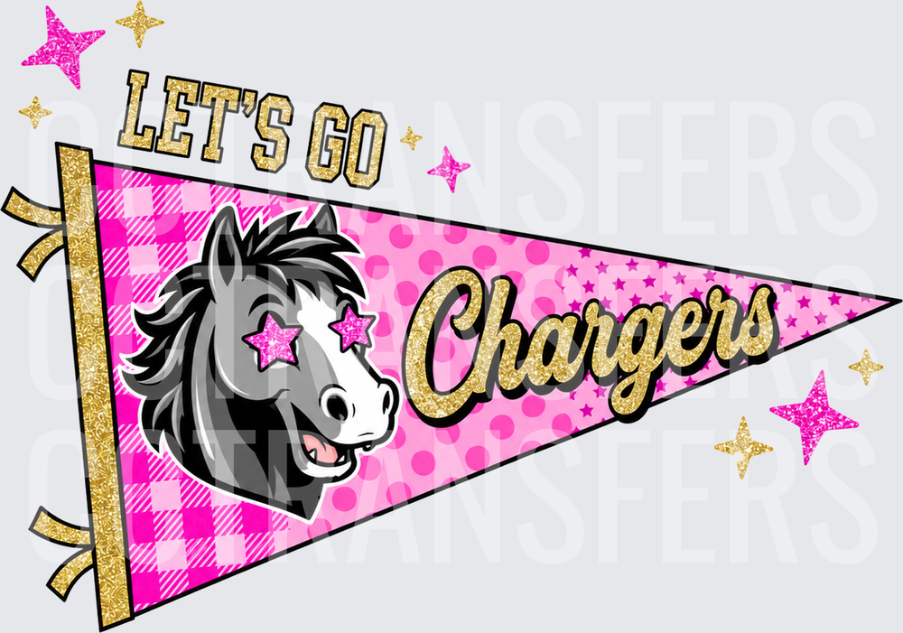 Let's Go Chargers Pink Pennant Horse Mascot Stars (DTF)
