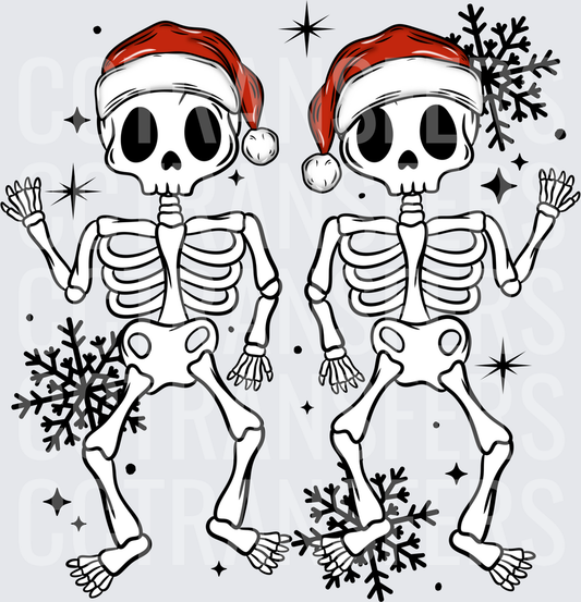 Dual Dancing Christmas Skeletons Santa Hats Snowflakes (DTF)