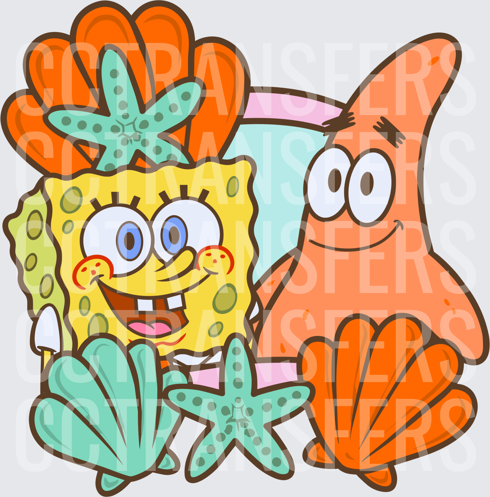 Smiling Yellow Sponge and Pink Starfish Best Friends (DTF)