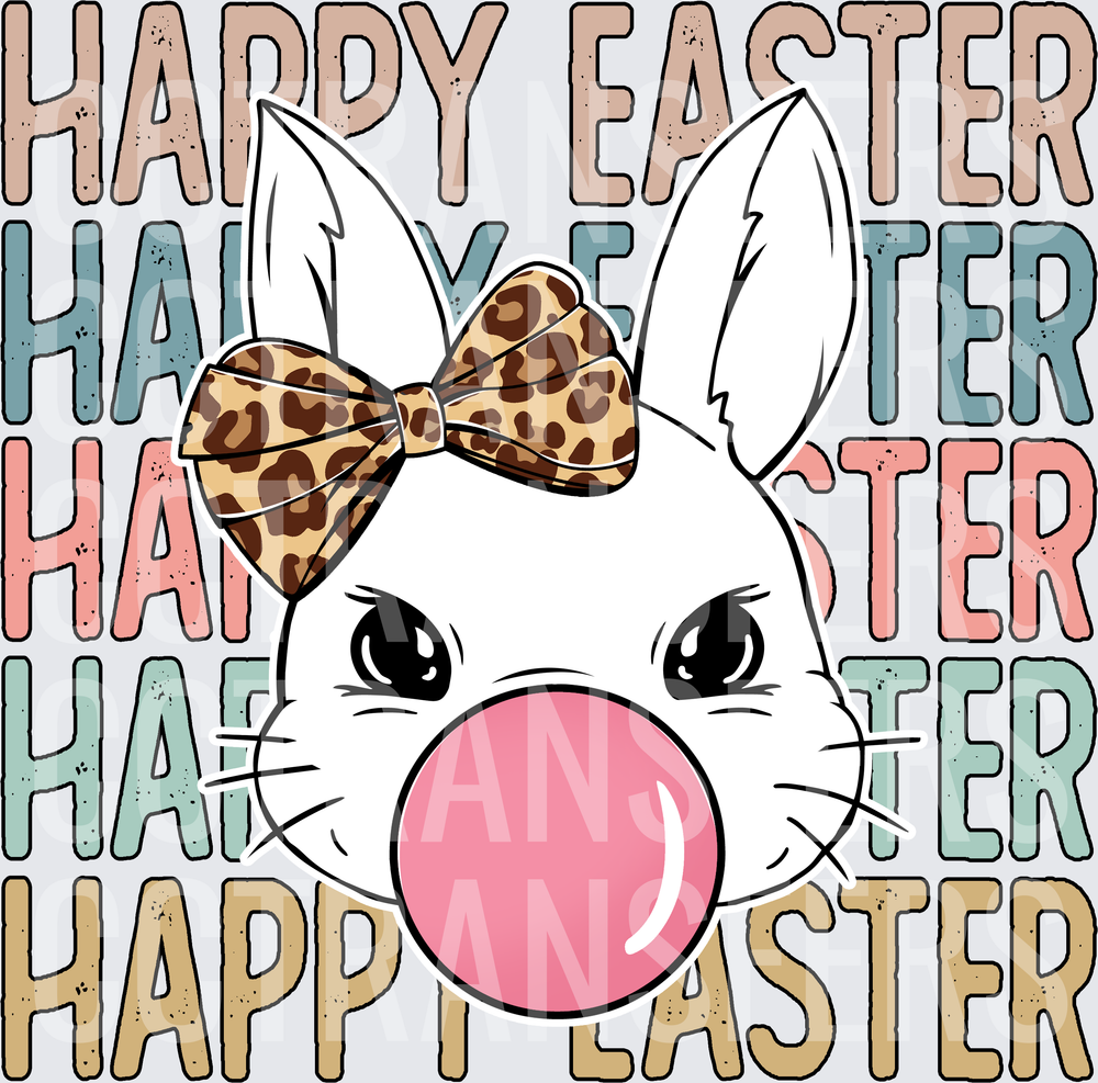 Happy Easter Sassy Bunny Leopard Bow Bubblegum (DTF)
