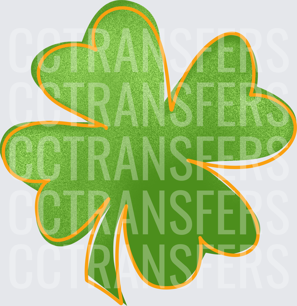 Green Four Leaf Clover with Orange Outline St Patricks (DTF)