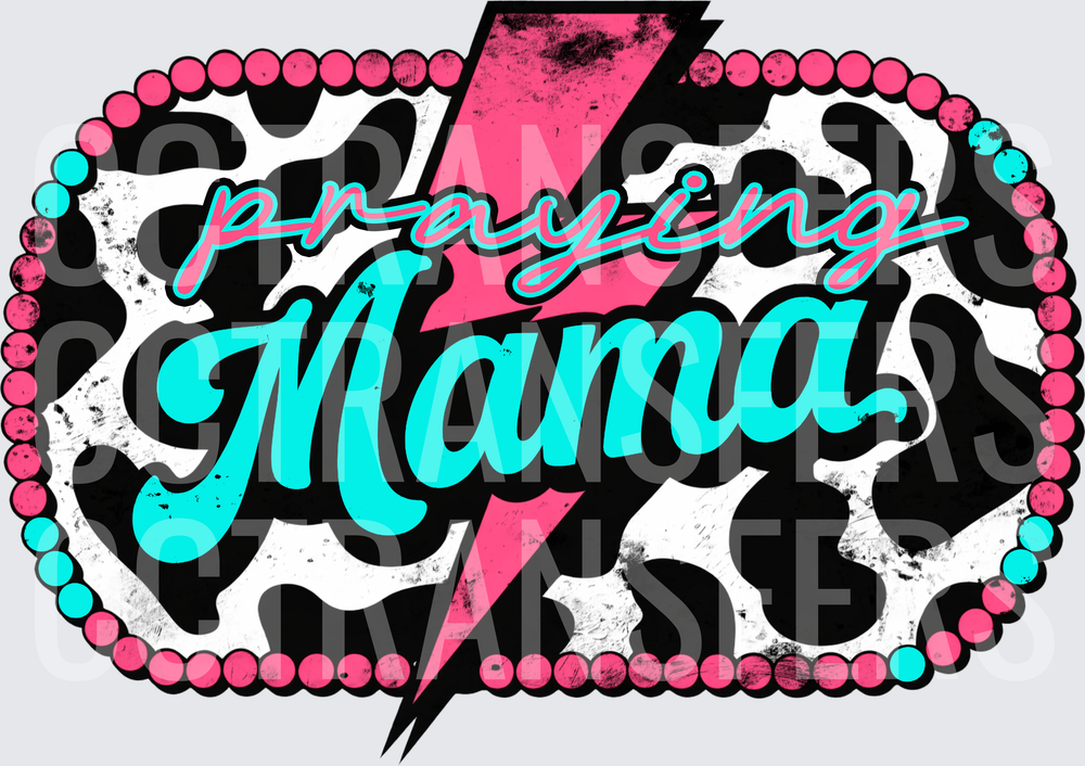 Praying Mama Leopard Lightning Bolt Beaded Oval (DTF)