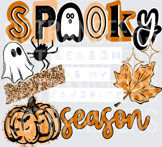 Spooky Season Ghost Pumpkin Fall Leaves Halloween (DTF)