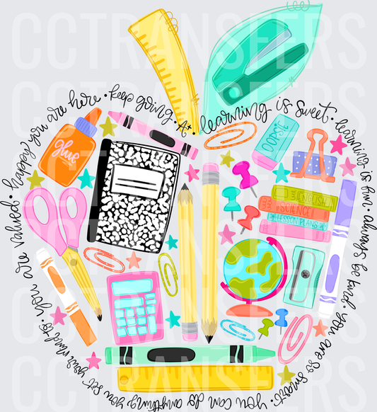 Teacher Apple School Supplies Learning Is Sweet (DTF)