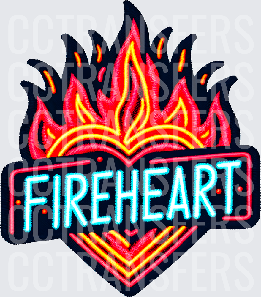 Fireheart Neon Embroidered Flaming Heart Badge (DTF)