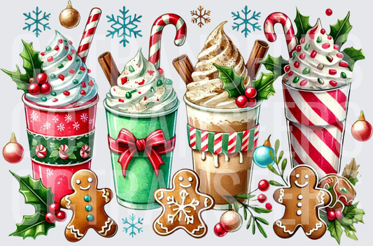 Christmas Holiday Festive Drinks Gingerbread Cookies (DTF)