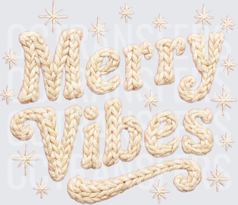Merry Vibes Cream Knit Yarn Typography Stars (DTF)