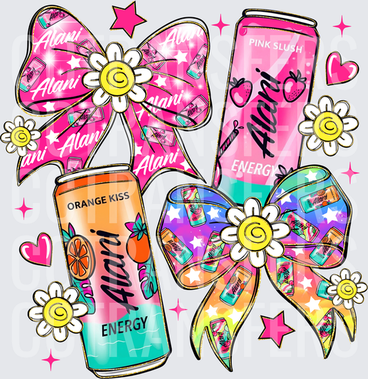 Pink Slush & Orange Kiss Energy Cans with Bows & Daisies (DTF)