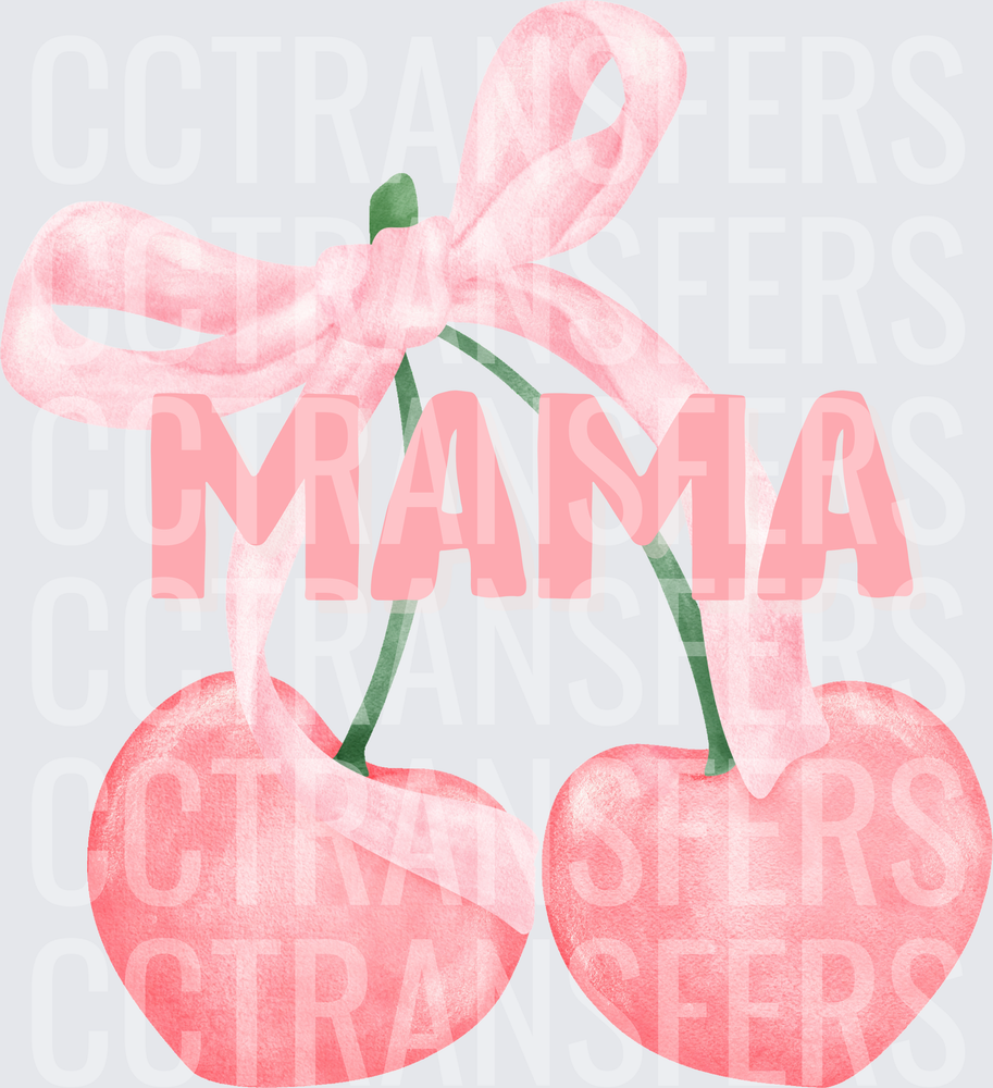 Mama Pink Cherries with Bow Watercolor (DTF)