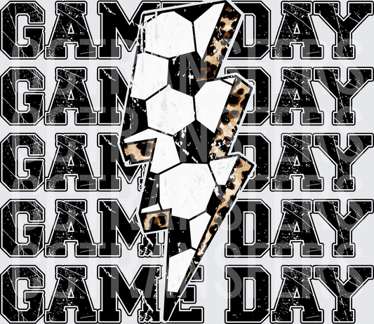 Game Day Soccer Ball Leopard Lightning Bolt Stacked (DTF)