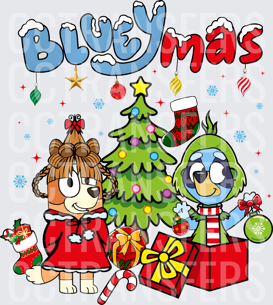 Blueymas Cartoon Dogs Christmas Holiday Scene (DTF)