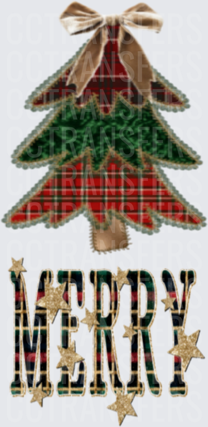 Plaid Patchwork Christmas Tree Merry Stars (DTF)