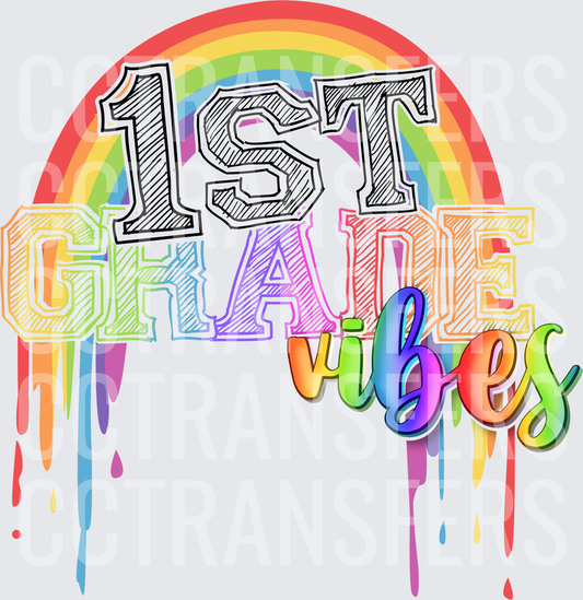 1st Grade Vibes Rainbow Drip Sketch Letter Design (DTF)
