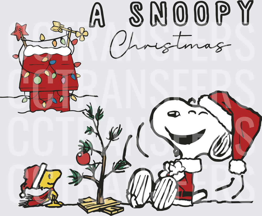 A Snoopy Christmas Holiday Dog & Bird Scene (DTF)