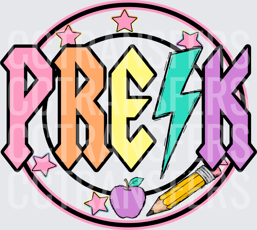 Pastel Rock Style Pre-K Bold Letters Stars Apple Pencil (DTF)