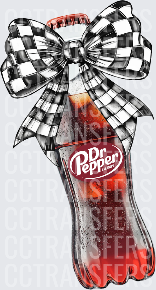 Soda Bottle with Black White Checkered Bow (DTF)