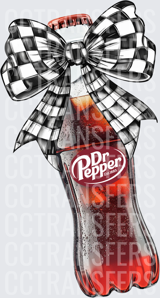 Soda Bottle with Black White Checkered Bow (DTF)