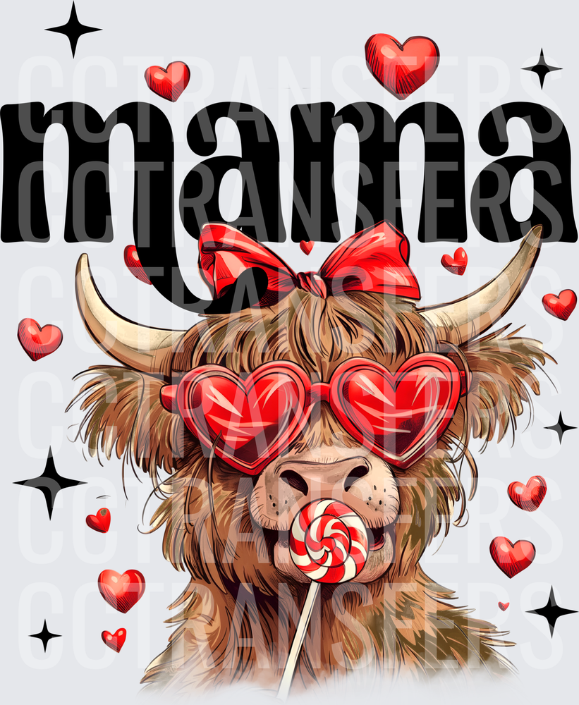 Mama Highland Cow Heart Sunglasses Valentine Lollipop (DTF)