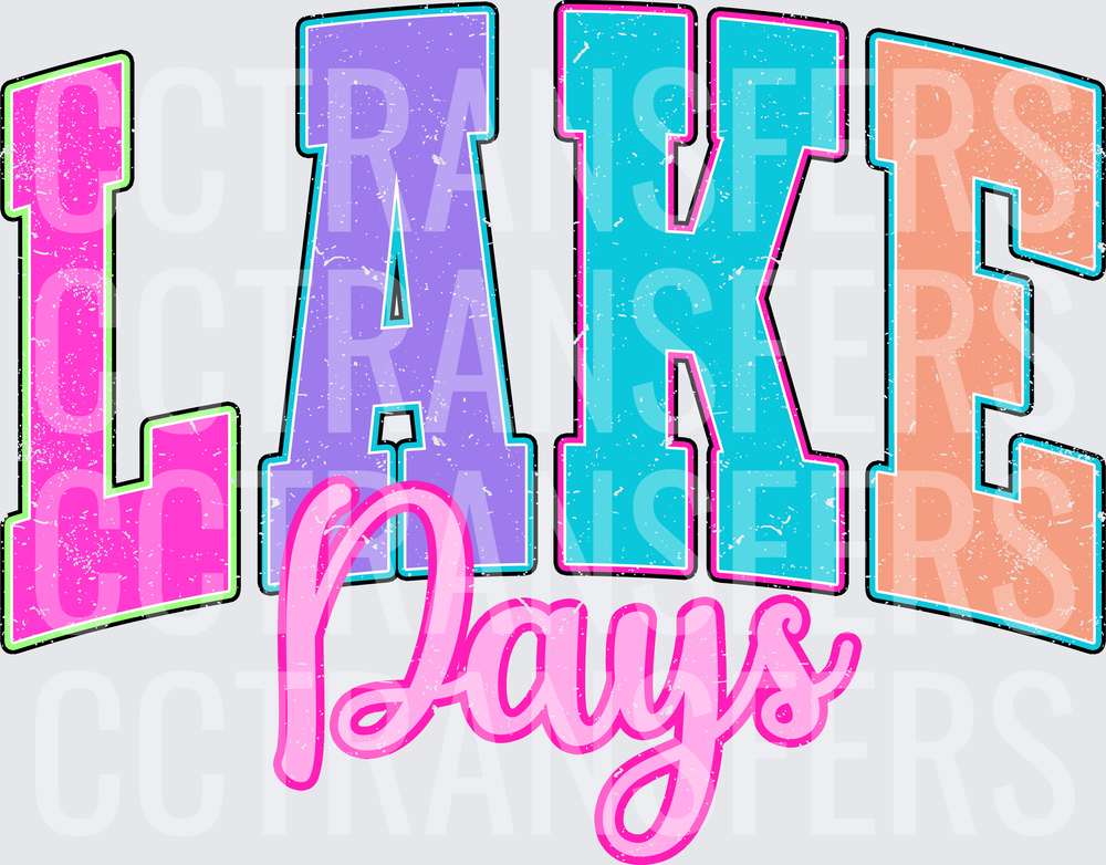 Lake Days Varsity Letter Distressed Pastel Design (DTF)