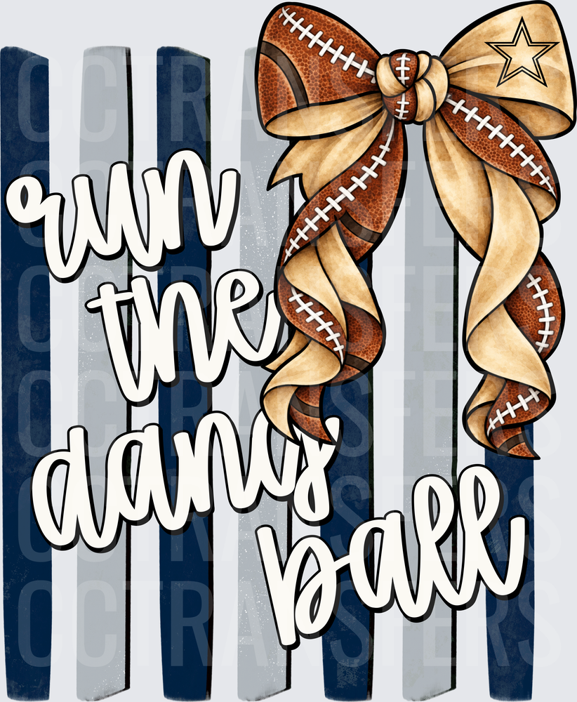 Run The Damn Ball Football Bow Navy Stripes Star (DTF)