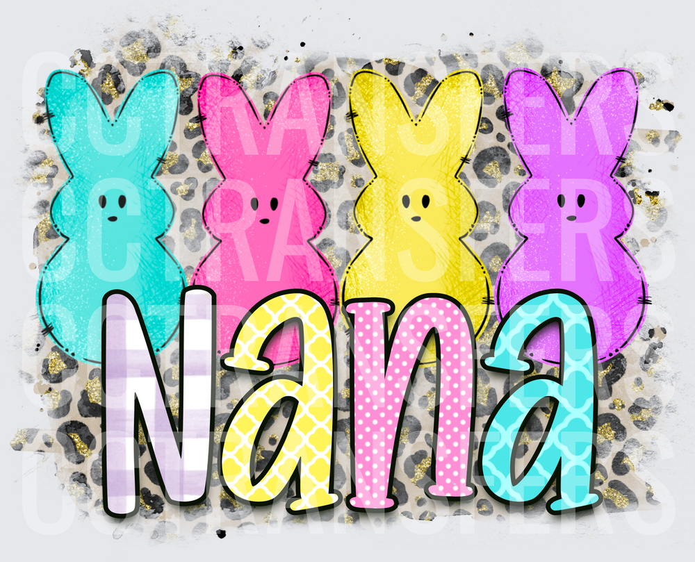 Nana Easter Bunny Marshmallow Chicks Leopard Print (DTF)