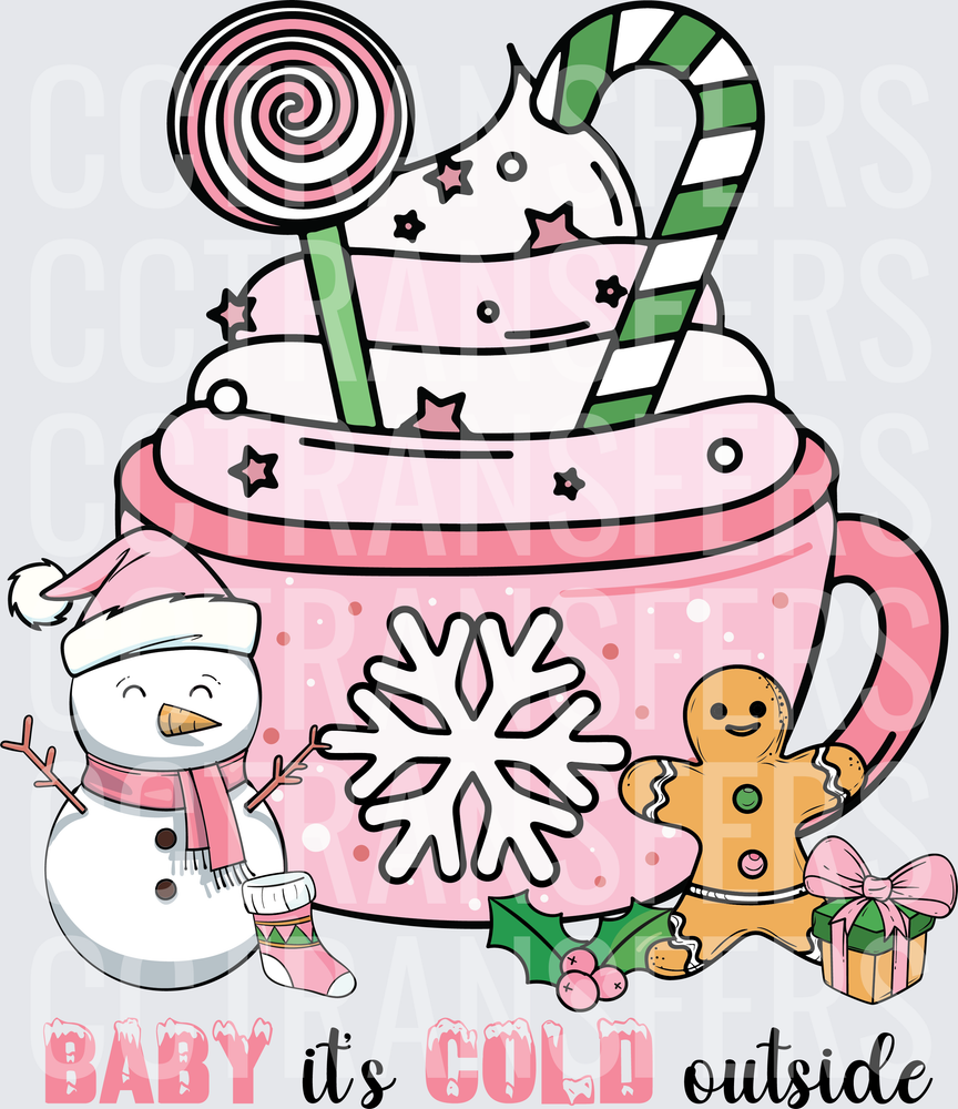 Baby It's Cold Outside Pink Hot Cocoa Mug Christmas (DTF)