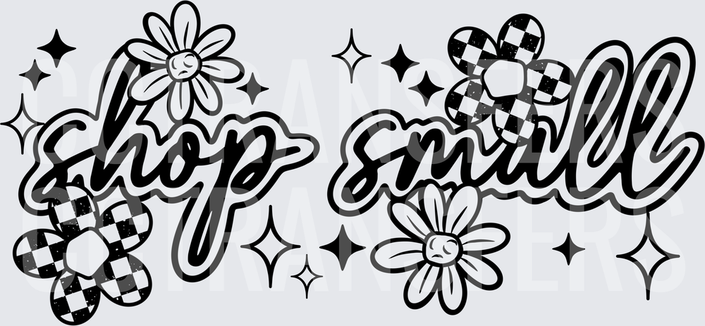 Shop Small Retro Script Floral Checkered Design (DTF)