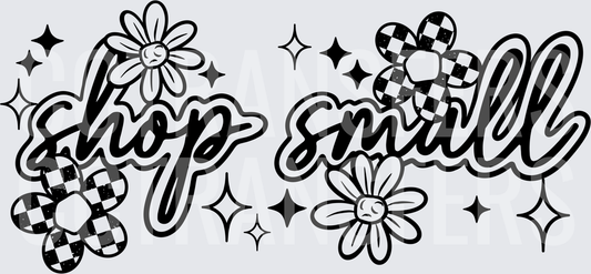 Shop Small Retro Script Floral Checkered Design (DTF)