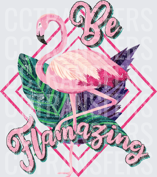 Be Flamazing Pink Flamingo Tropical Leaves Diamond (DTF)