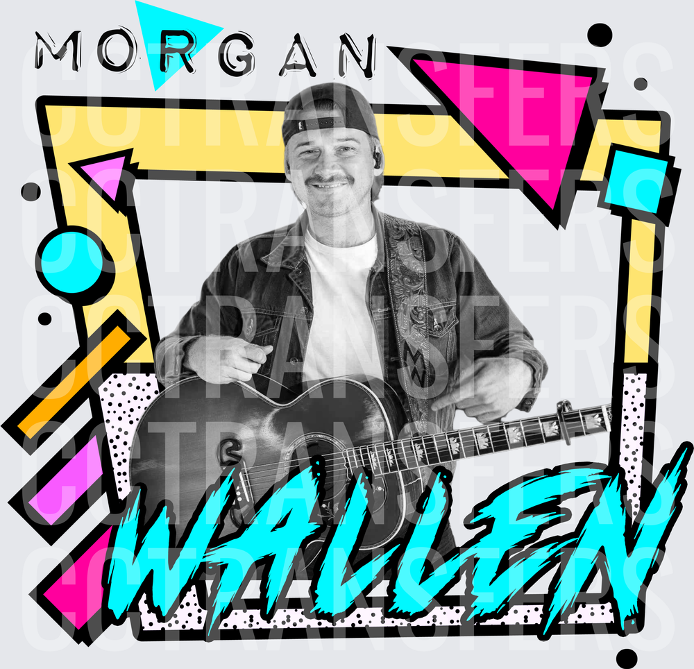 Morgan Wallen Retro 90s Geometric Guitar Portrait (DTF)