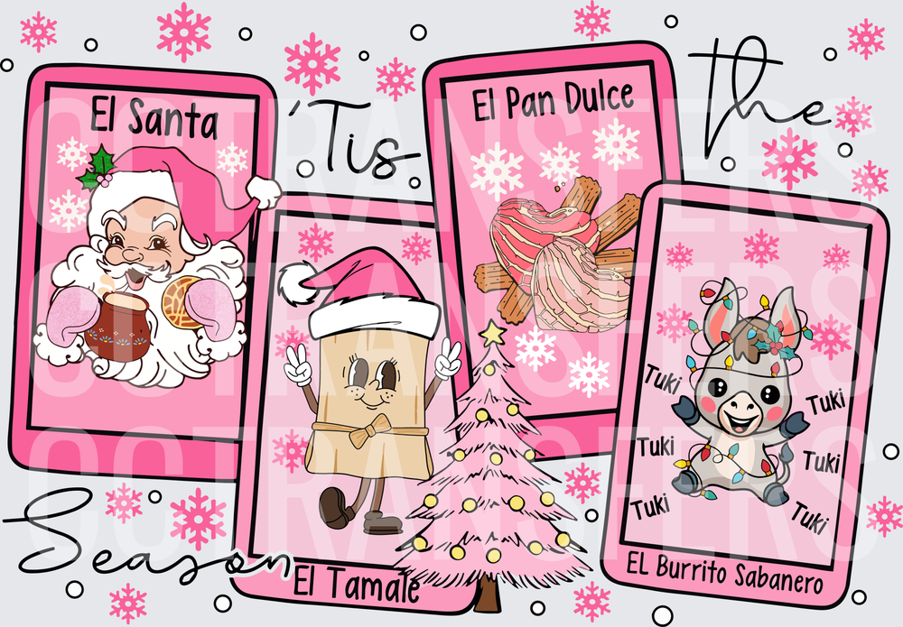 Tis The Season Loteria Christmas Cards Pink (DTF)