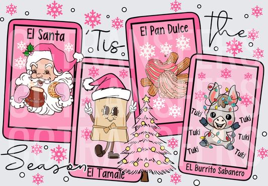 Tis The Season Loteria Christmas Cards Pink (DTF)