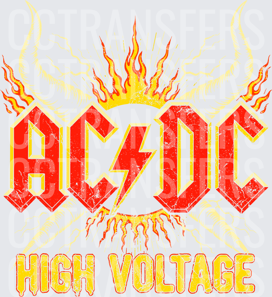 Rock Band High Voltage Flames Lightning Bolt Logo (DTF)