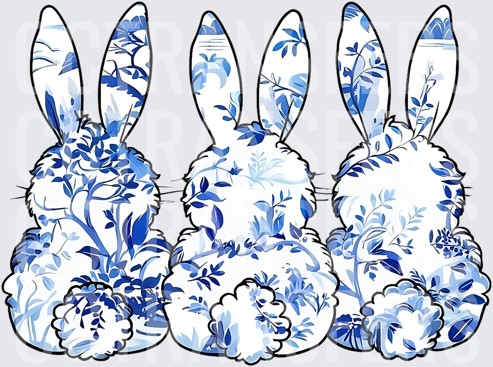 Chinoiserie Bunnies Blue and White Chinoiserie Florals Png