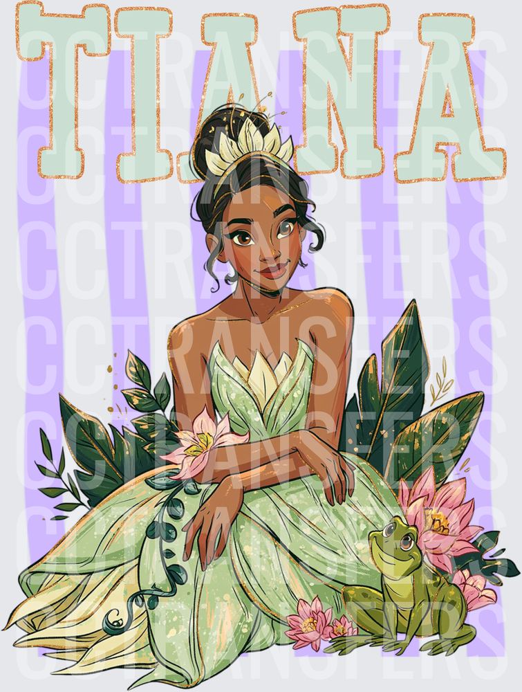 Tiana Princess Floral Frog Lily Pad Green Gown (DTF)