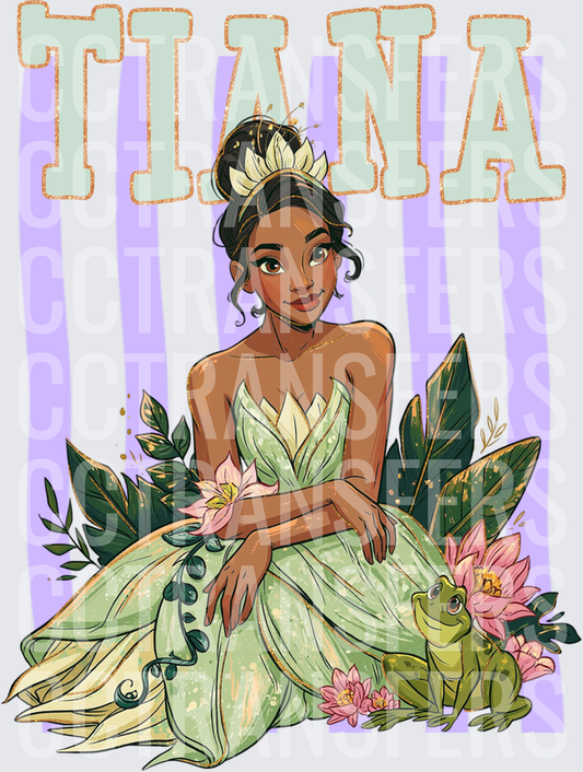 Tiana Princess Floral Frog Lily Pad Green Gown (DTF)