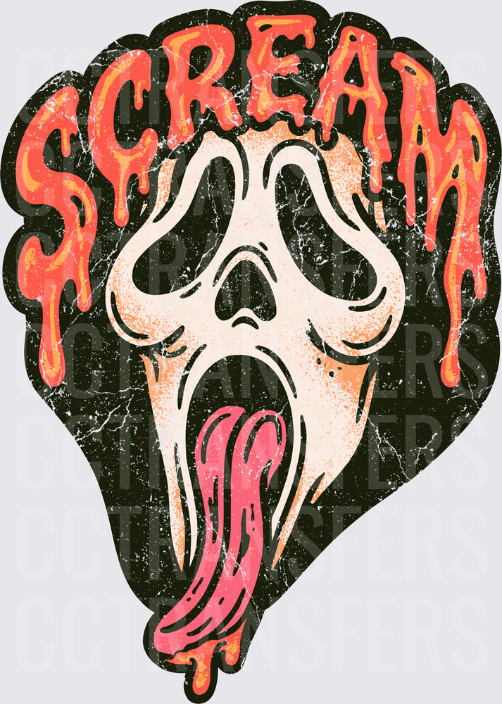 Scream Dripping Ghost Face Tongue Out Retro Horror (DTF)