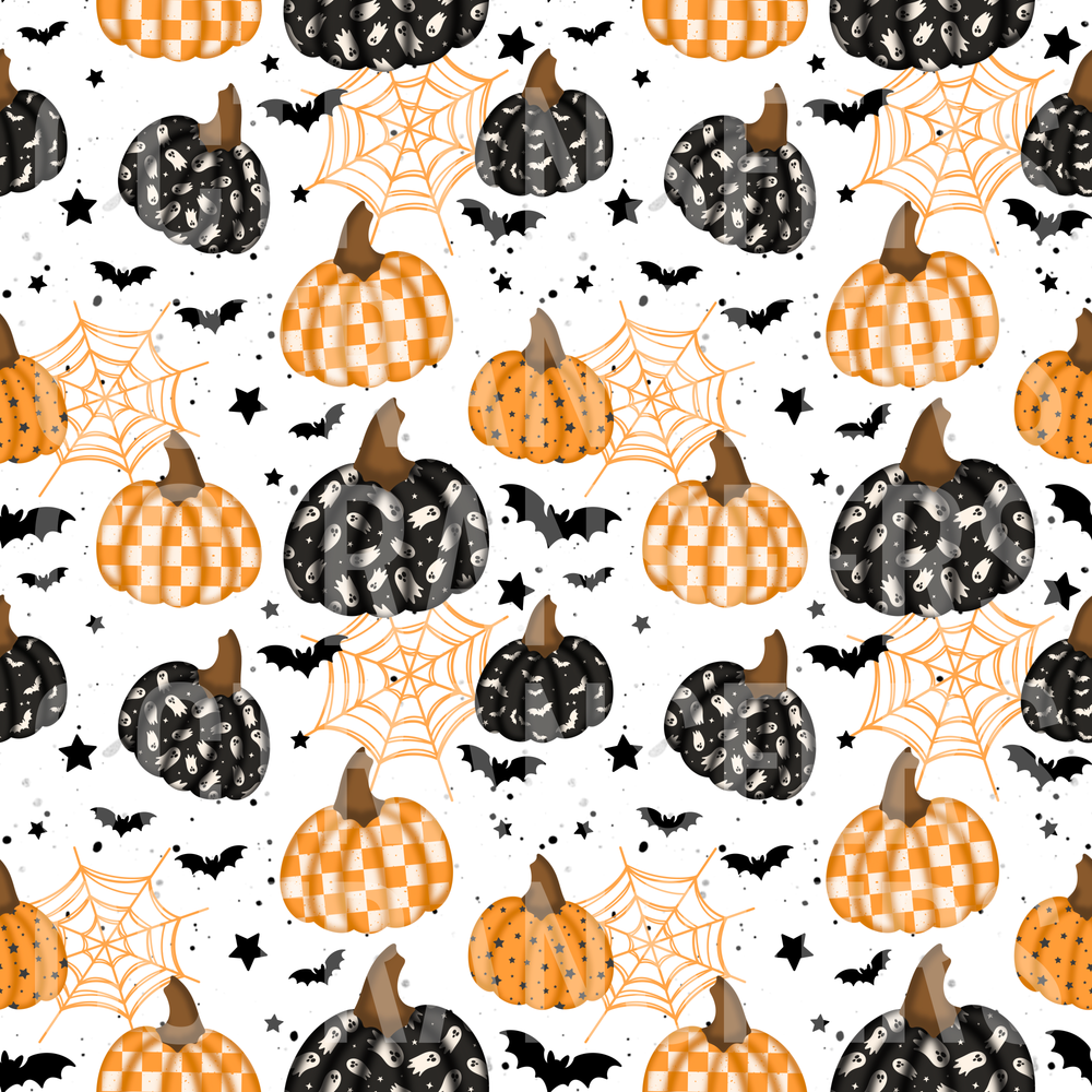 Halloween Pumpkin Checker Ghost Bat Spider Web Pattern (DTF)
