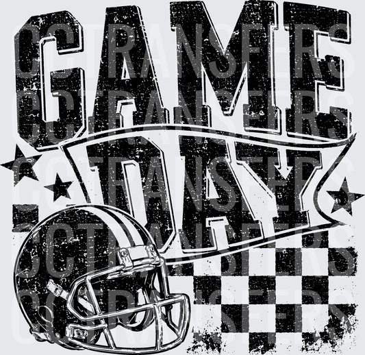 Game Day Football Helmet Grunge Stars Checkered (DTF)