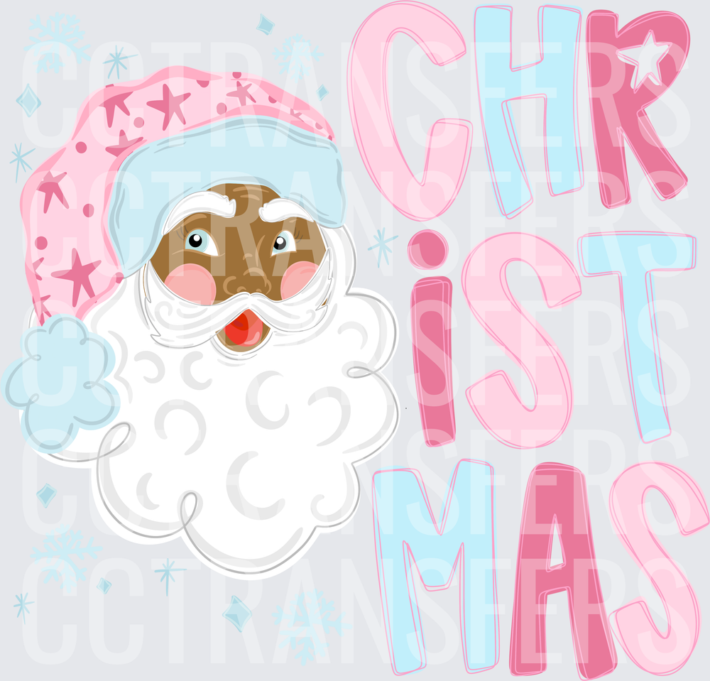 Pink Christmas Santa Claus with Snowflakes (DTF)