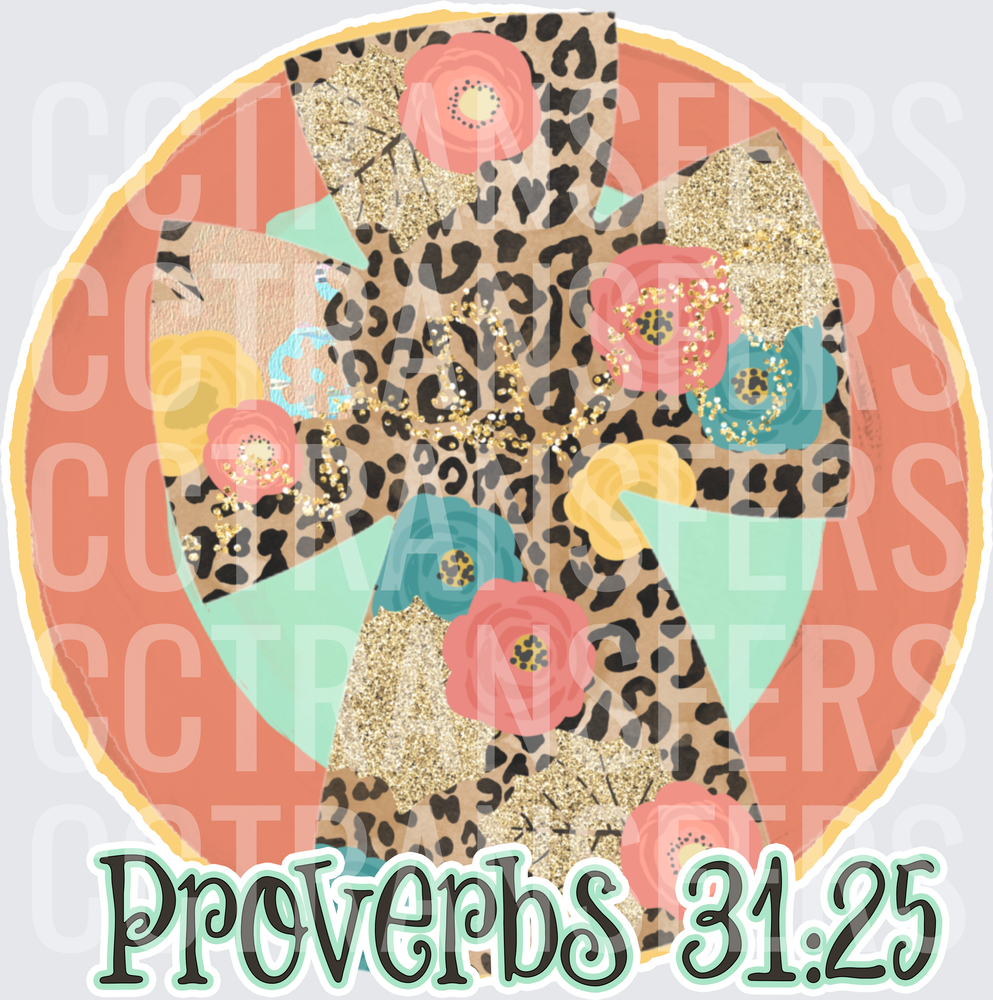 Proverbs 31:25 Leopard Print Floral Cross Circle (DTF)