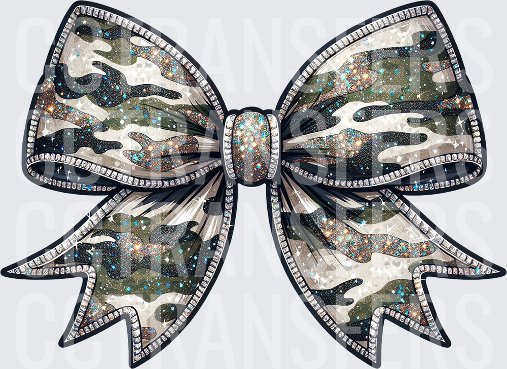 Glitter Camo Rhinestone Cheer Bow (DTF)