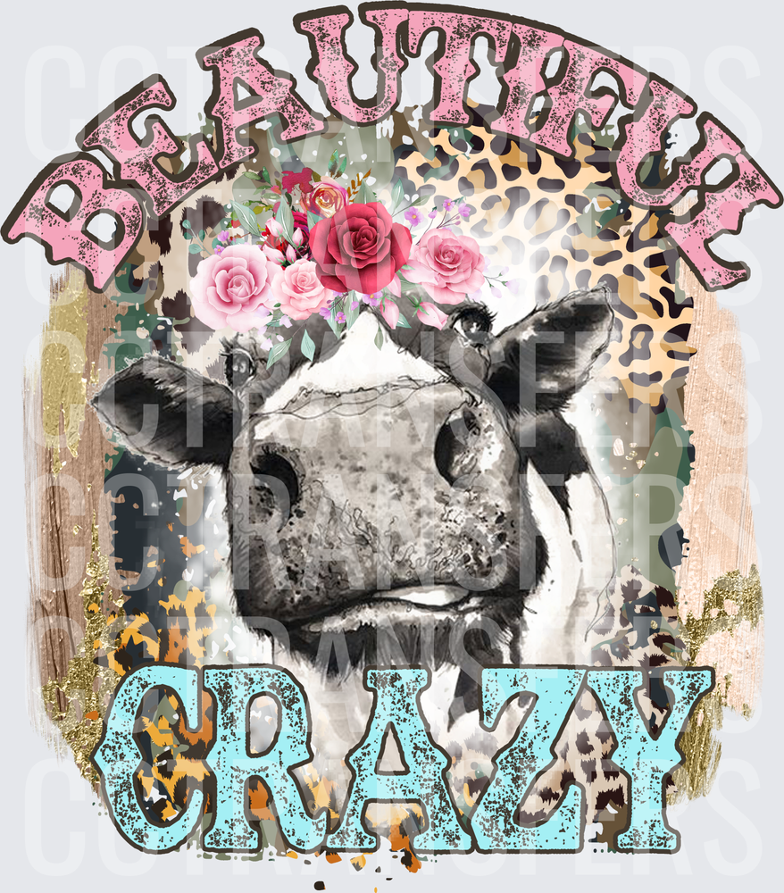 Beautiful Crazy Floral Crown Cow Leopard Print (DTF)