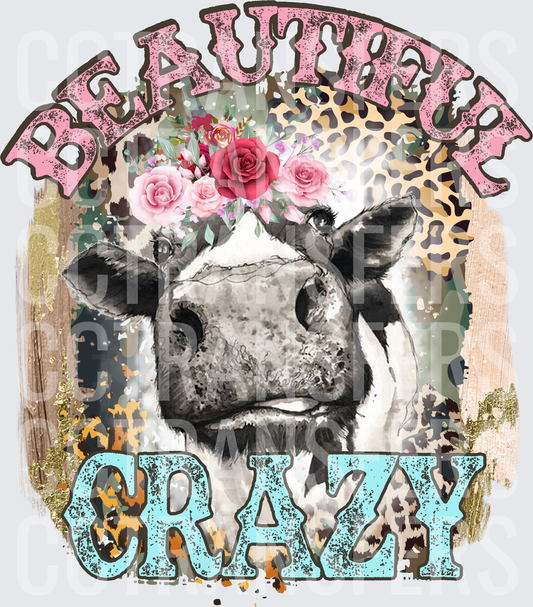 Beautiful Crazy Floral Crown Cow Leopard Print (DTF)
